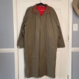 Vintage Field Coat Utility Long Trench Coat Liner Leather Collar Large Heritage
